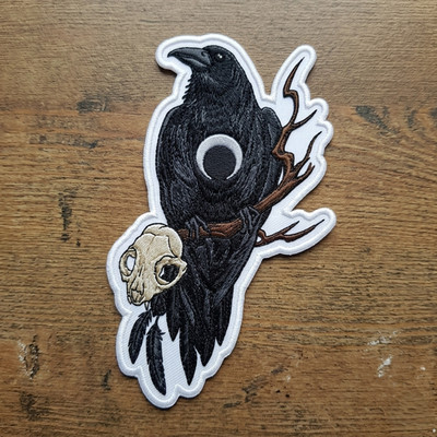 Raven Embroidered Patch Gothic Crow Witchy Moon Iron On Applique
