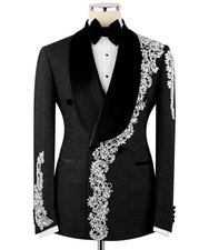 Lace Dress Suits for Men Slim Fit Wedding Tuxedos Shawl Lapel Beads Appliques
