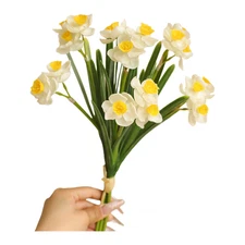 Silk Artificial Narcissus Flower with Adjustable Stem for Photography Props