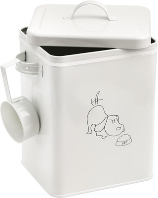 SOUJOY Pet Treat and Food Storage Bin with Lid and Scoop, 5LBS White Vintage Far