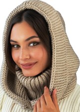 Knit Hooded Scarf Women Wool Balaclava Hood Detachable Neck Gaiter Combo