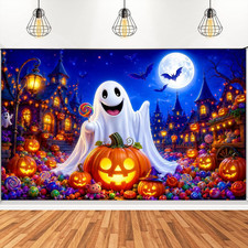 Halloween Ghost Pumpkin Backdrop Banner - 71 X 43 Inches