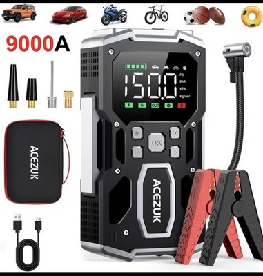9000A Starthilfe Powerbank 26800mAh + Kompressor 150PSI & LED Display