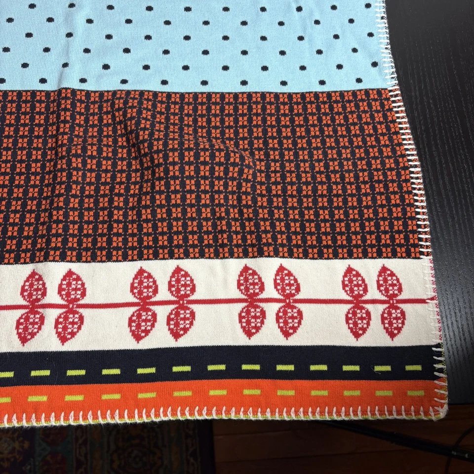 MAMAS & PAPAS Sweater Knit Cotton Baby Blanket Colorful Birds Dots Leaves - Image 3 of 4