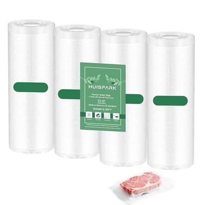 Pre-Cut Perforated Vacuum Sealer Bags Rolls,Heavy-Duty 4 rolls 8 x 12 Inches