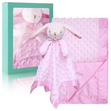 Baby Blanket Pink Bunny Security Set Newborn Girl Cozy Soft Shower Gifts
