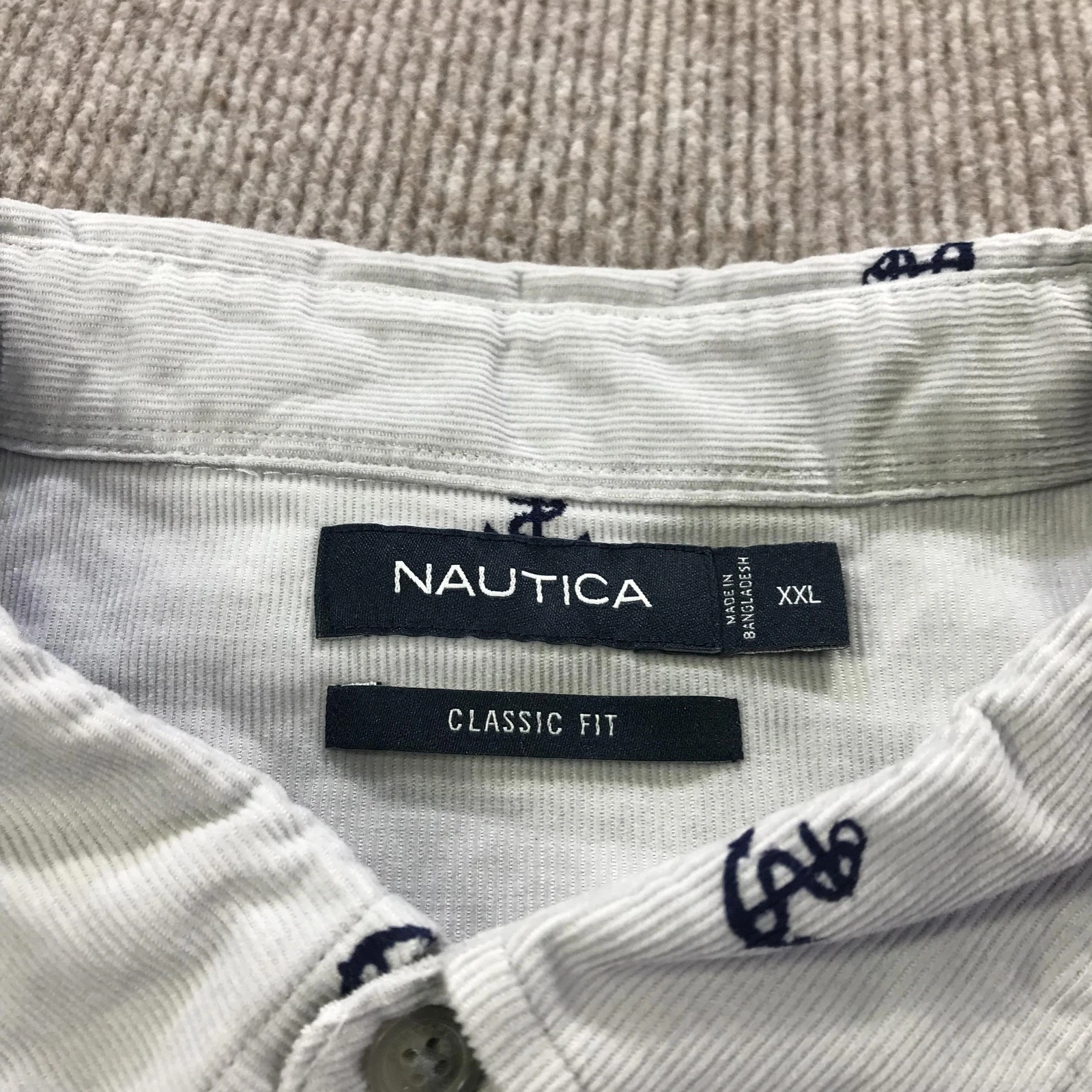 Nautica Shirt Mens 2XL Grey Classic Fit Anchor Print Button Front Nautical - product detail image 3