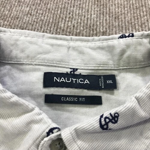 Nautica Shirt Mens 2XL Grey Classic Fit Anchor Print Button Front Nautical image 3