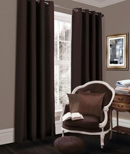 Faux Silk Curtains - Eyelet - Luxury Fully Lined - Ring Top - Black Silver White