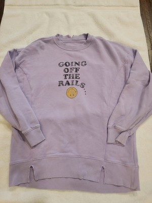 Aerie Women's Sweatshirt XXS Purple Graphic Going Off The Rails Tunic Pullover