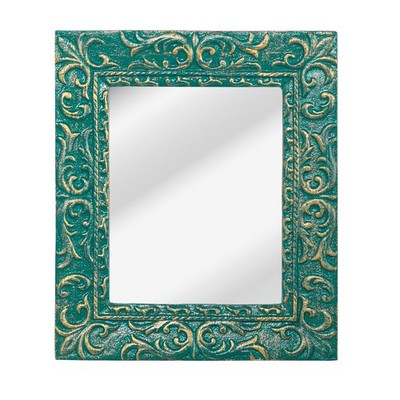 Cast Iron Decorative Wall Mirror - Heavy-Duty Green & Gold Embossed Vintage F...