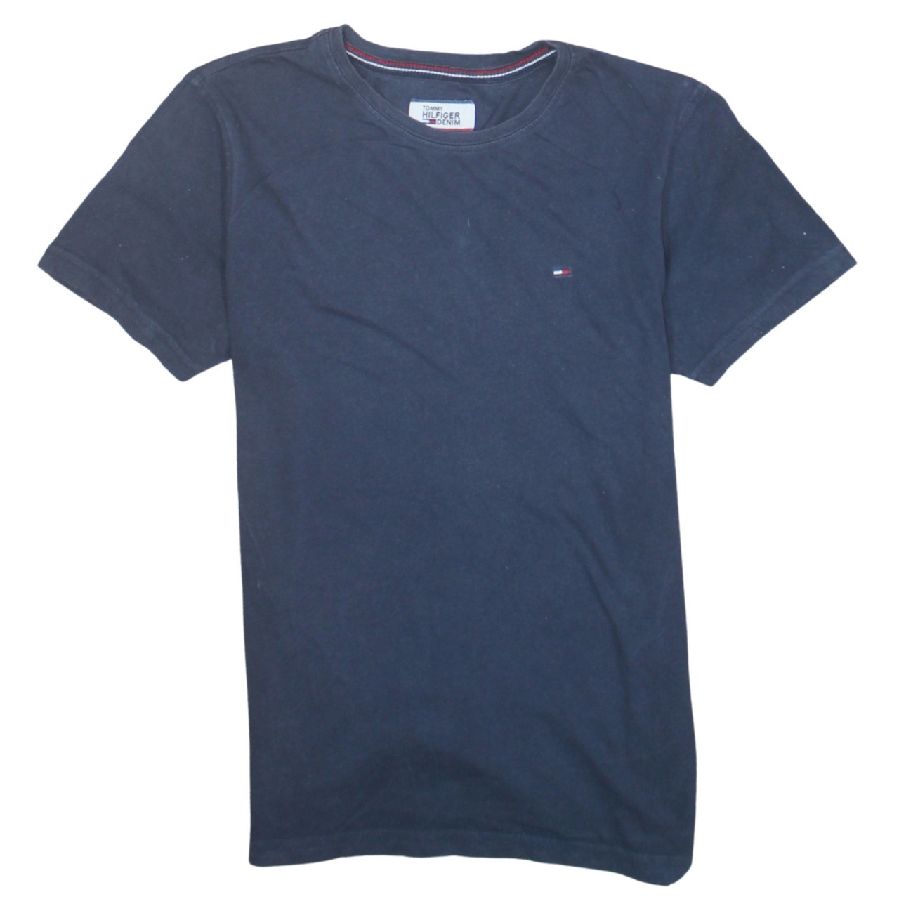 Tommy Hilfiger Womens T Shirt Navy Blue Cotton Embroidered Flag Logo Basic S