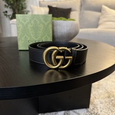 Gucci Belt Black GG Marmont Wide Belt With Shiny Buckle Men