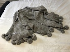 Knitted Blanket- Pom Pom Throw  220 x 150cm **GREY**
