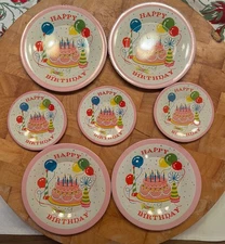 VINTAGE ENAMELWARE play plates Happy Birthday