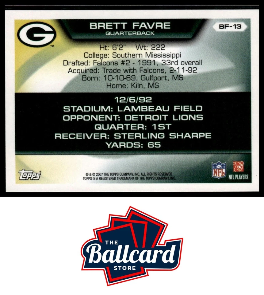 2007 Topps #BF-12 Brett Favre Brett Favre Collection - Image 2 of 2