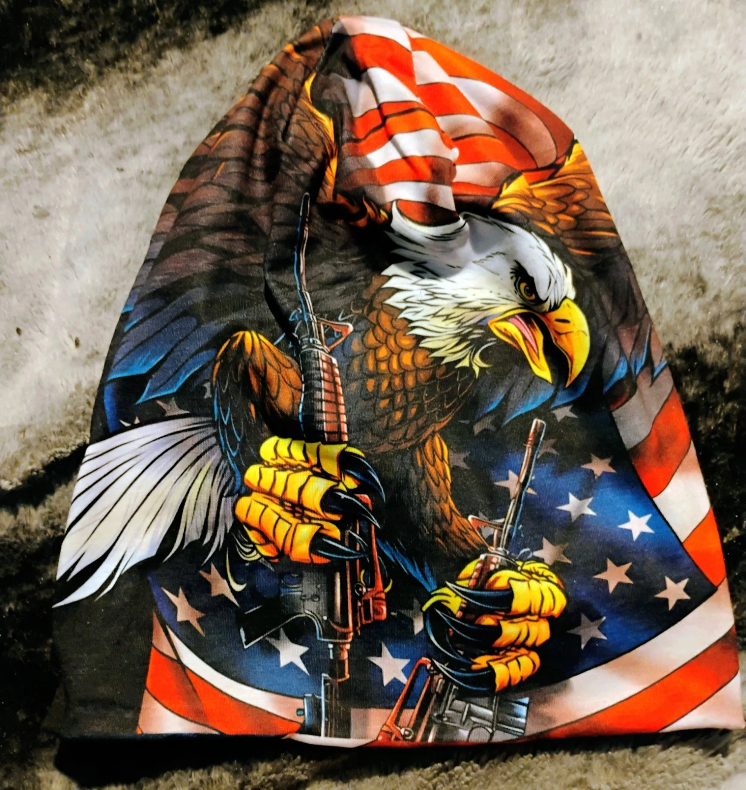US American Flag Eagle Windproof Long Beanie Hat Stretchy 3 Beanie Hat Set