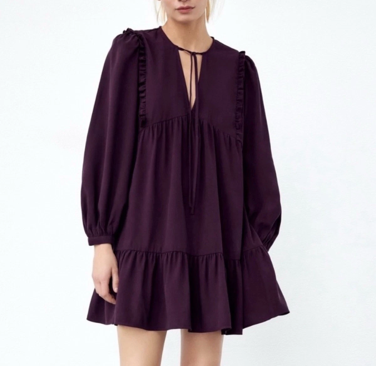 strapless open back dress Zara Purple Floral Mini Chiffon Dress | Gently Used main image 1