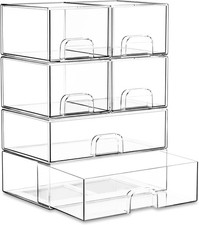 Stackable Storage Drawer Organizer Set of 6 for Bathroom Organizer Storage Cle
