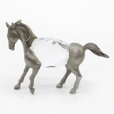 Horse with Crystal Glass Gem MANON PEWTER - 2" Metal Miniature Figurine
