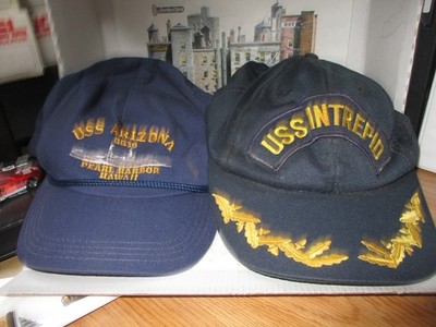2 Vintage US NAVY SNAPBACK HATS-USS Arizona BB39 & USS INTREPID