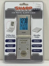 Sharp LCD Ultra Slim Folding Travel Alarm Clock Large Lighted Display Temp F/C