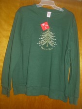 NWT Womens Sweatshirt Holiday Editions L Green With Christmas Tree