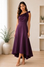 Mori Lee Plum One Shoulder Satin Formal Gown Dress Women’s Medium Prom