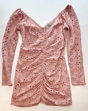 ASOS Design Eyelet Mini Dress Size 6 Pink Broderie Anglaise V Neck Cottagecore