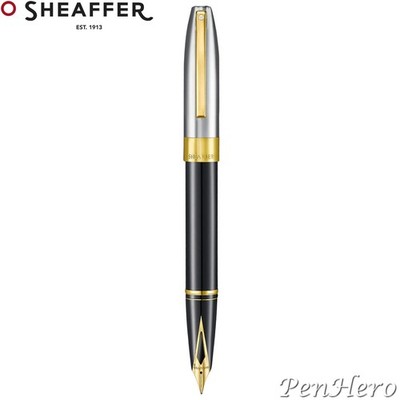 Sheaffer Legacy Glossy Black & Chrome Fountain Pen Medium w/ FREE Leather Pouch