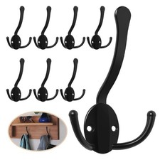 8 Pack Coat Hooks Heavy Duty, Metal Three Prongs Large Coat Hooks Wall Mounte...