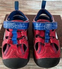 Zapatos sandalia iluminados de gancho y bucle rojo y azul Marvel Spiderman para niños talla 7