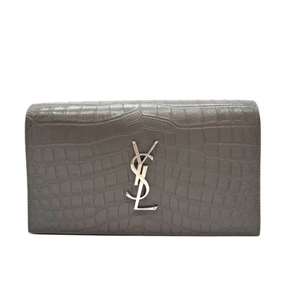 YSL Saint Laurent Clutch Bag Crocodile Embossed Gray 400409 Women s Saint Lauren