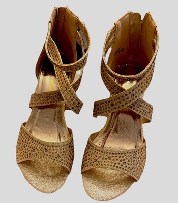 Dream Pairs Girls Gold Rhinestone Heels  Size 1 Princess Goddess Party Dress-Up