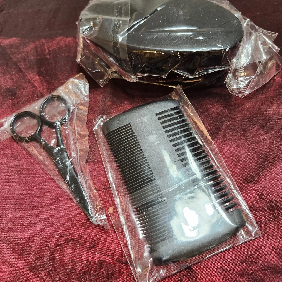 Facial para hombre 3 piezas Kit de cepillo para barba peine tijeras aseo facial negro nuevo Foto 2 de 2