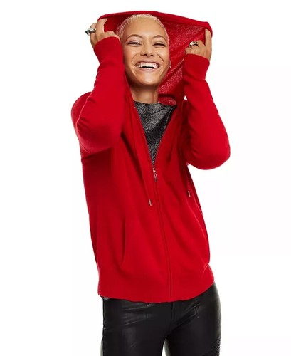 Charter Club 100% Cashmere Calypso Red Zip-Front Hoodie Sweater Cardigan XXL - Picture 4 of 6