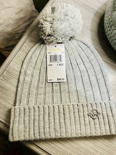 MICHAEL KORS-Silver Gray Beanie Hat Cap 