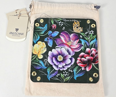 Anuschka Hand Painted Leather Catch All Tray Butterflies Magnolias Jewelry