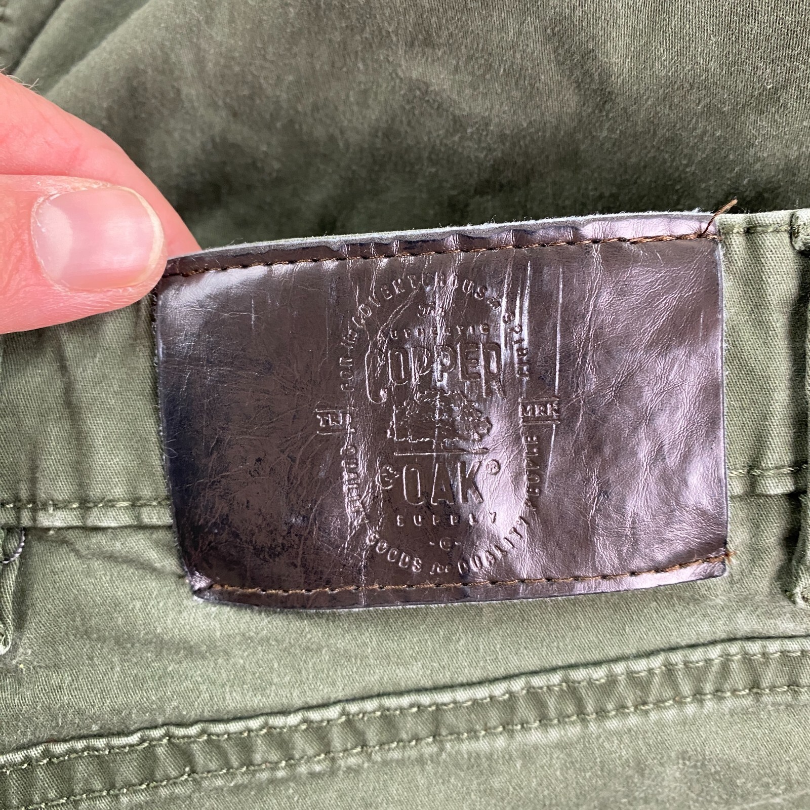 Copper & Oak Pants Mens 40x32 (meas 40x30) Green Tapered Stretch Chinos