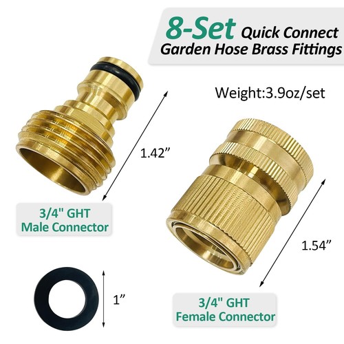 8-Set Brass Garden Hose Quick Connectors 3/4" GHT No-Leak Male & Female - Picture 2 of 8