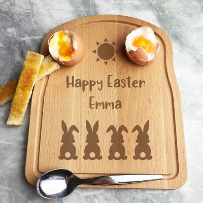 Hasen Frohe Ostern personalisiert Geschenk Brot Eier Toast Frühstück Servierbrett
