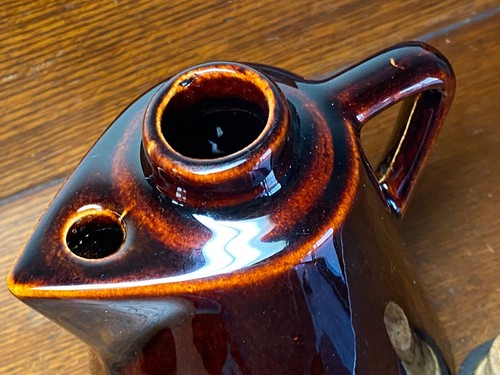 Vintage Pottery Brown Glazed Jug Pitcher Leroux Liqueur Bottle 2 original corks - Picture 5 of 7