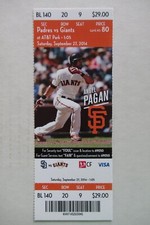 SAN FRANCISCO GIANTS VS SAN DIEGO PADRES 9/27/2014 FULL TICKET ~ ANGEL PAGAN
