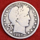 1907 Barber Half Dollar 90% Silver Coin Circulated BH559