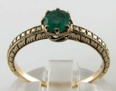 GÖTTLICHER RING 9 K 9 KT GOLD 5 mm KOLUMBIANISCHER SMARAGD SOLITÄR ART DECO INS FREIE GRÖSSE