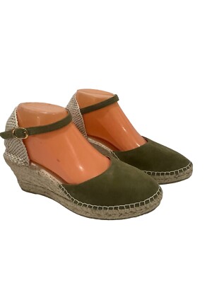 Espadrij l'originale Women Suede Green Jute Heels Ankle Strap Platform Sz 40/ 10