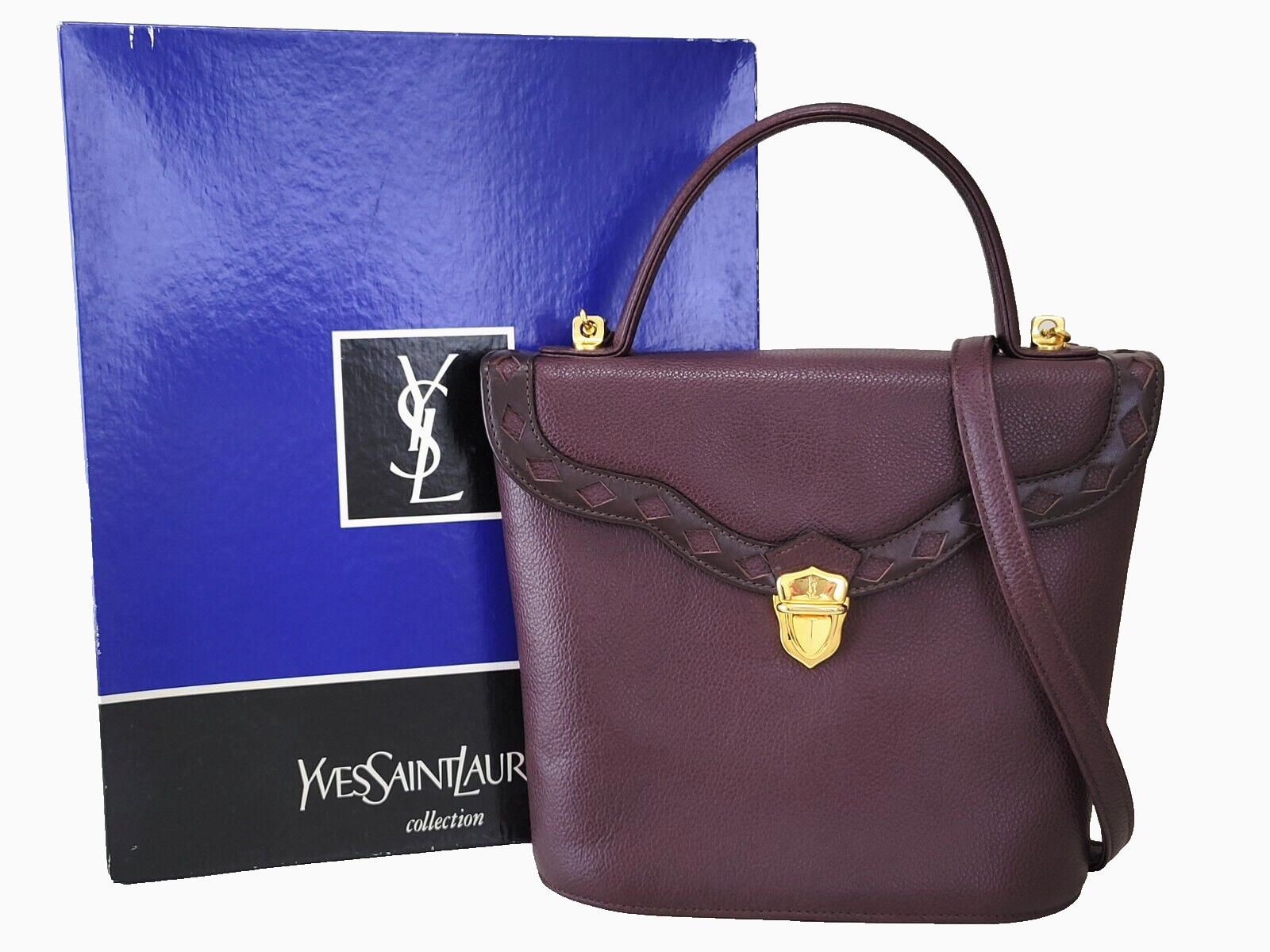 *Rara* Borsa a tracolla Yves Saint Laurent a mano in pelle bordeaux vintage YSL originale