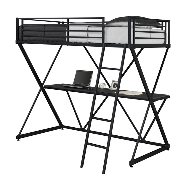 Dhp X Loft Metal Bunk Bed Frame With Desk Silver With Space