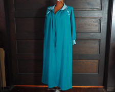 VTG 90s Green Teal Stripe Zip Front Raglan Winter Robe Housecoat Nightgown Sz M