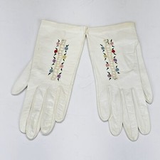 VTG Lavabile Italy Leather Ivory Glove W/Floral Embroidery Size 6 3/4 Costume
